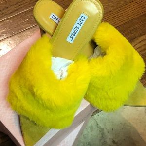 Yellow Faux Fur Mule!